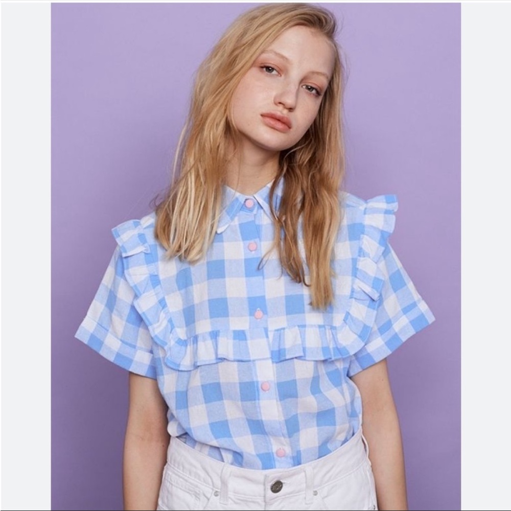 Lazy Oaf Ruffle Gingham Check Shirt - image 1